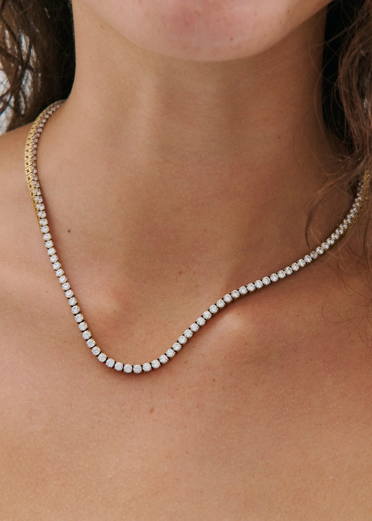 Classic Diamante Tennis Necklace - Gold