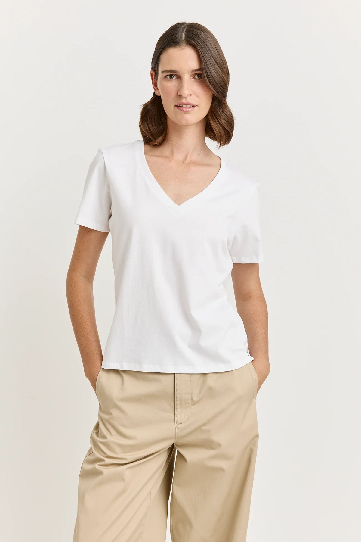 V Neck Tee - White